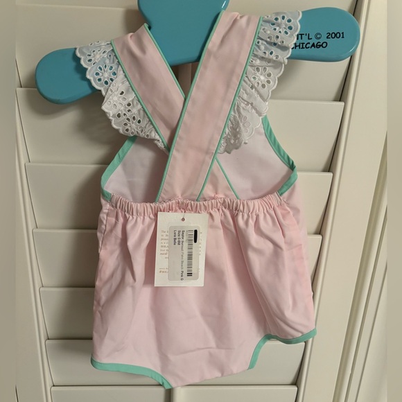 Pink Baby Romper with Green Trim - Picture 2 of 3